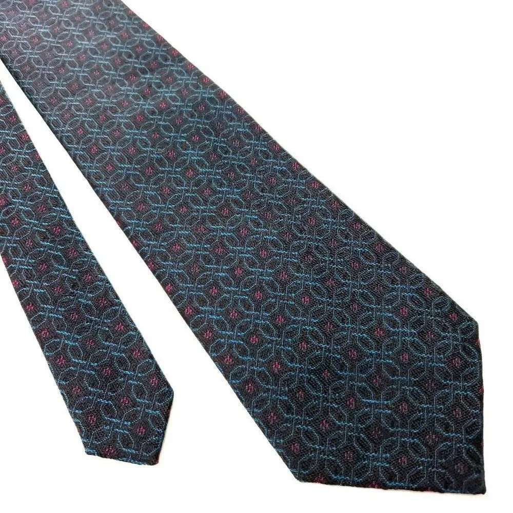 Ferrell Reed Norstrom‎ Silk Tie Woven Black Green Red Geometric England